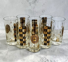 Vintage Set of 8 Motorola Galvin Knights Hiball Bar Glasses Gold Foil Atomic MCM