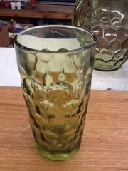 Set of 3 Vintage Imperial Glass Provincial Green Thumbprint Juice Tumblers 6In.