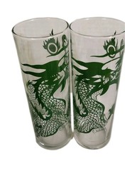 Vintage Orchids GREEN DRAGON Set TOM COLLINS Bar Glasses (2)