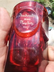 ANDENKEN VON TEPLITZ 1853 RUBY ETCHED TUMBLER BOHEMIAN CZECH SEE PHOTOS DESCRIPT