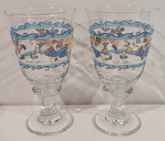 LIBBEY SUE ZIPKIN CLEAR GOBLETS 7″ SANGO SWEET SHOP BIRDS FLOWERS BEES Set of 4
