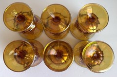 VTG Indiana Glass Harvest Grape Iridescent Carnival Glass Goblets, Set Of 6
