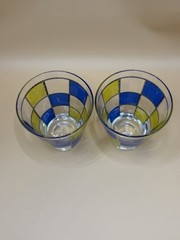 Vintage Culver Gold Blue Lime-Green Mid-Century Lowball Cocktail Glass Set of 2