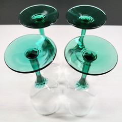 4 Libbey Domaine Green Juniper Water Goblets Set Elegant Clear Floral Stems Lot
