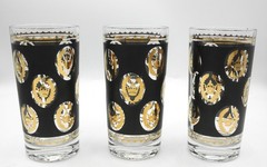G Reeves Libbey Black Crown High Ball Tumblers Set of 3 FLAWS SEE PHOTOS