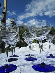 WESTON Etched Cobalt Blue Footed Champagne Floral Design WGL45 6-1/2″ Art Deco-1