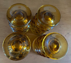 Set of 4 Juice Glasses Fostoria Whitehall Amber Cubes 3-D 70s VGUC Pedestal Gold