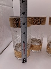 Vtg. Culver Ltd. Scintilla 22K Gold Highball Tumblers 3 Floral Diamond Glasses