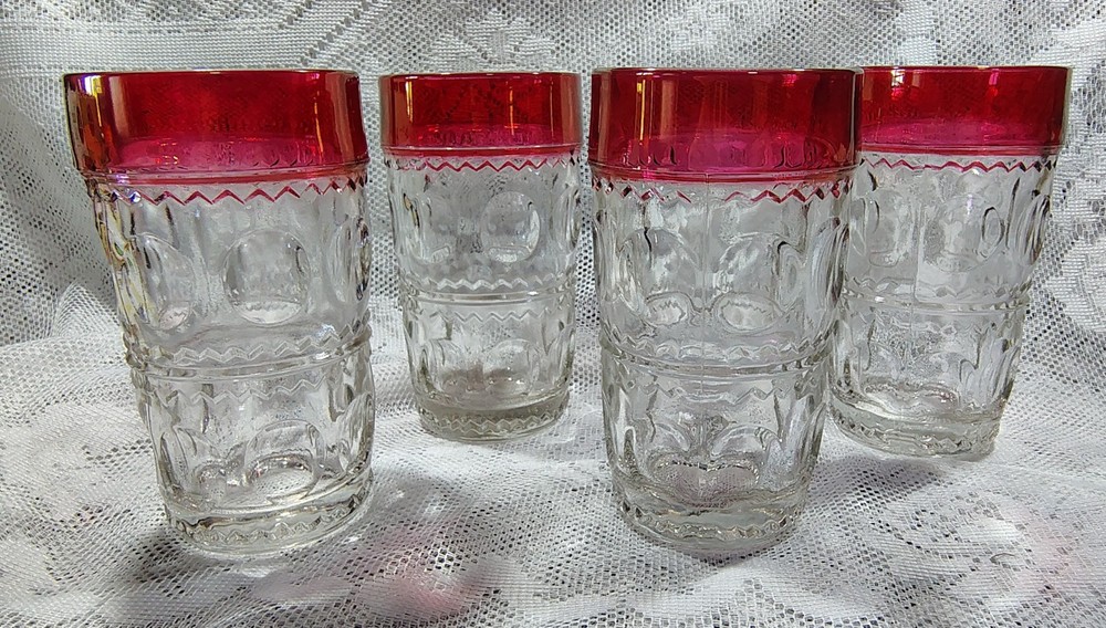 4 Vintage Tiffin Franciscan Kings Crown Ruby Flashed Top Highball Glasses (#1)