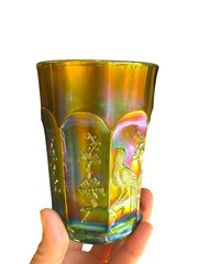 Northwood Singing Bird Cherry Blossom Amethyst Iridescent Carnival Glass Tumbler