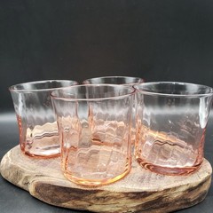 Set 4 Pink Depression Glass Tumblers Optic Swirl Lowball Glasses Vintage