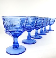 6 Fostoria Argus Blue Champagne Sherbet Glasses Henry Ford Museum HFM Beautiful