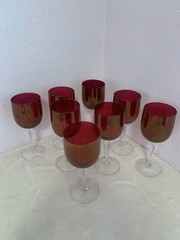 GLASTONBURY LOTUS Ruby Wine Goblets Stem 1500 . Set Of 8 Glasses