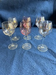 VTG Romanian Etched Pink Lavender Gold Crystal Cordial Dessert Glasses Set of 6