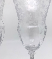 Set of 2 Cambridge Glass Etched Portia Clear Stemmed ICED TEA GOBLETS 7-1/2″H
