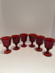 6 Vintage Octagonal Independence Glass Ruby Wine/Juice Goblets Glasses 4 1/2”