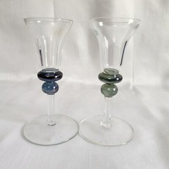 Hand-Blown Glass Wine Goblets With Blue & Green Swirl Beads