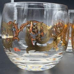 Six (6) MCM Cera 22k Gold Scroll Roly Poly Rocks Glasses Low Ball Tumblers