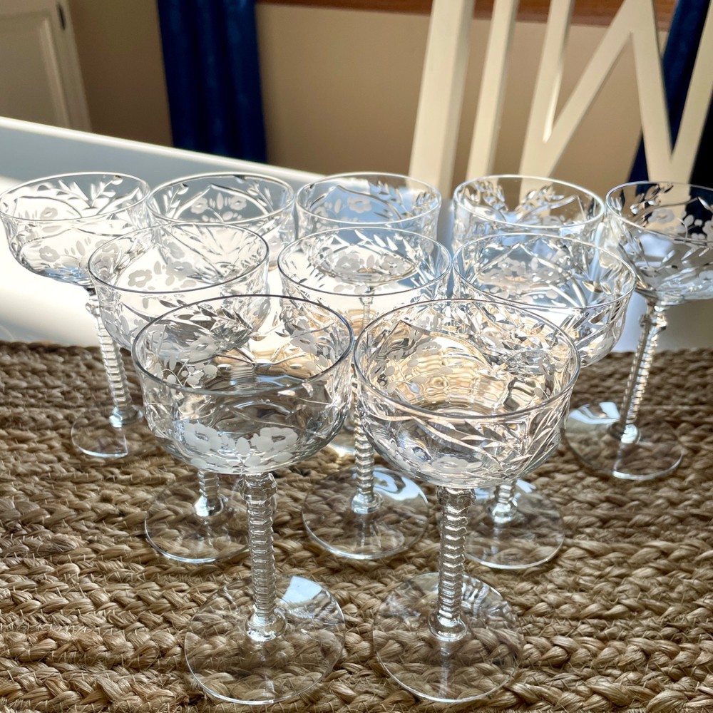 VTG Libbey Rock Sharpe Liquor Glass Stem Crystal Set of 10 Burleigh Pattern