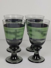 4 Libbey Rock Sharpe NOVA BROWN Green and Smokey Water Goblets 7″ Tall Glass EUC