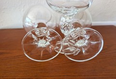 VTG Set of 3 Bohemia Crystal Queens Lace Wine Water Goblets Gold Rim Ball Stem