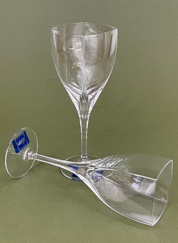 Set of 2 Mikasa Panache Clear Square Bowl Crystal Wine Glasses 8 1/4» NWT 9oz