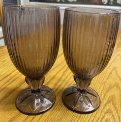 Fostoria Monet Purple Wine Water Tea Goblet Glass Stemmed Ribbed Pair 7″