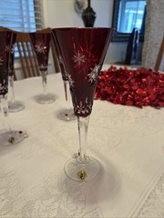 WaterfordRuby Red Snow Crystals Cut to Clear Wine GlassesExcellent!