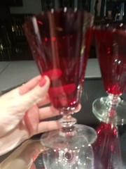(2) Footed tumbler glasses 6″, Crystal Morgantown Spanish Red Clear Radiant Ruby