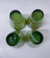 Murano Millefiori Green Art Glass Tumblers Set of 4 Handblown Drinking Glasses