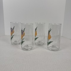 Libbey Crissa Tulip Glasses Set Of 4 Vintage Flowers Spring Grannycore MCM