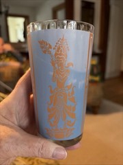 Vintage Culver Thai Goddess Gold Blue MCM Highball Glass 5”