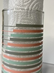MCM Vintage Tumbler Glasses Set Teal Turquoise Grey Pink Striped Pattern