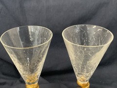Union Street Glass Gold Spiral Stem Crackled Goblets/Glasses Lot Of 2 9” Tall