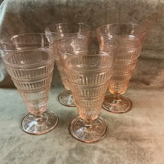 1930S Hazel Atlas Glass Beehive Pattern In Pink Tall Iced Tea Tumbler Lot Four