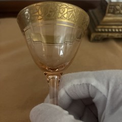 Two (2) Tiffin-Franciscan Pink Optic Cordial Glasses with 22k Gold Floral Band