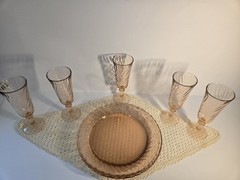 Vintage Arcoroc France Rosaline Pink Swirl 9-Pc Glassware Set – Beautiful Color