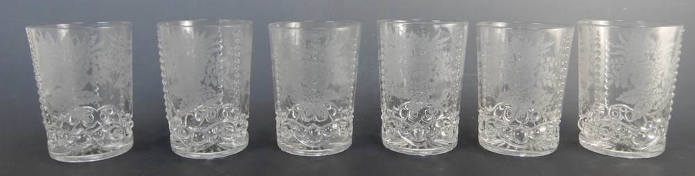 Set of 6 Vintage 8oz Acid Etch Clear Glass Hobnail Beverage Tumblers