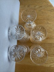 WATERFORD MAEVE Set of 5 WATER / WINE GLASSES 6 7/8″ Tall Crystal Stems – NICE!