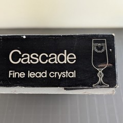 Vintage NIB: Six (6) CHAMPAGNE FLUTE GLASSES; CASCADE Bohemia Fine Lead Crystal