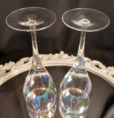 2 Bohemia Crystalex Tulip Shape Iridescent Luster Wine Glasses Goblets Pair Set