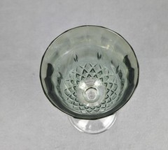2 Wine Goblets Cranberry & Green Iridescent Glass Diamond Criss Cross Pattern