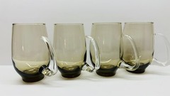 Vintage set Of 4 Libbey Tawny Smoke Brown W/Clear Handles 16 Oz Glass Beer Mugs