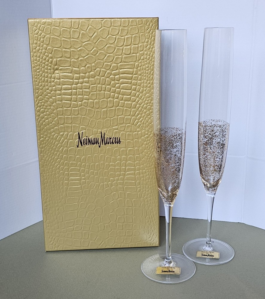 NEIMAN MARCUS Toasting Champagne Flutes, Gold Speckled
