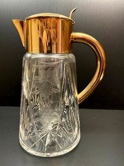 Vintage Cut Glass Crystal Carafe With Ice Chamber & Grapevine Pattern