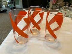 Set of Three Vintage Retro Water/Juice Glasses Orange Swirl