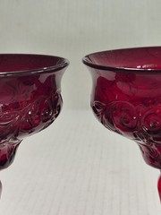 Set/3 McKee Glass Co Rock Crystal Red 4 3/4″ T Champagne Glasses Hexagonal Base