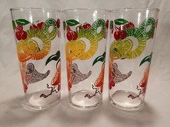6 1/4″ Vintage Tom Collins Tea Glasses Fruit Pineapple Berry Cherry Set of 3