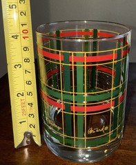 (4) Georges Briard Rocks Glasses Double Old Fashioned Red Green Gold Plaid 12oz