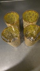 4 CULVER Green Gold geometric hiball glasses ALL SIGNED Beautiful condition!